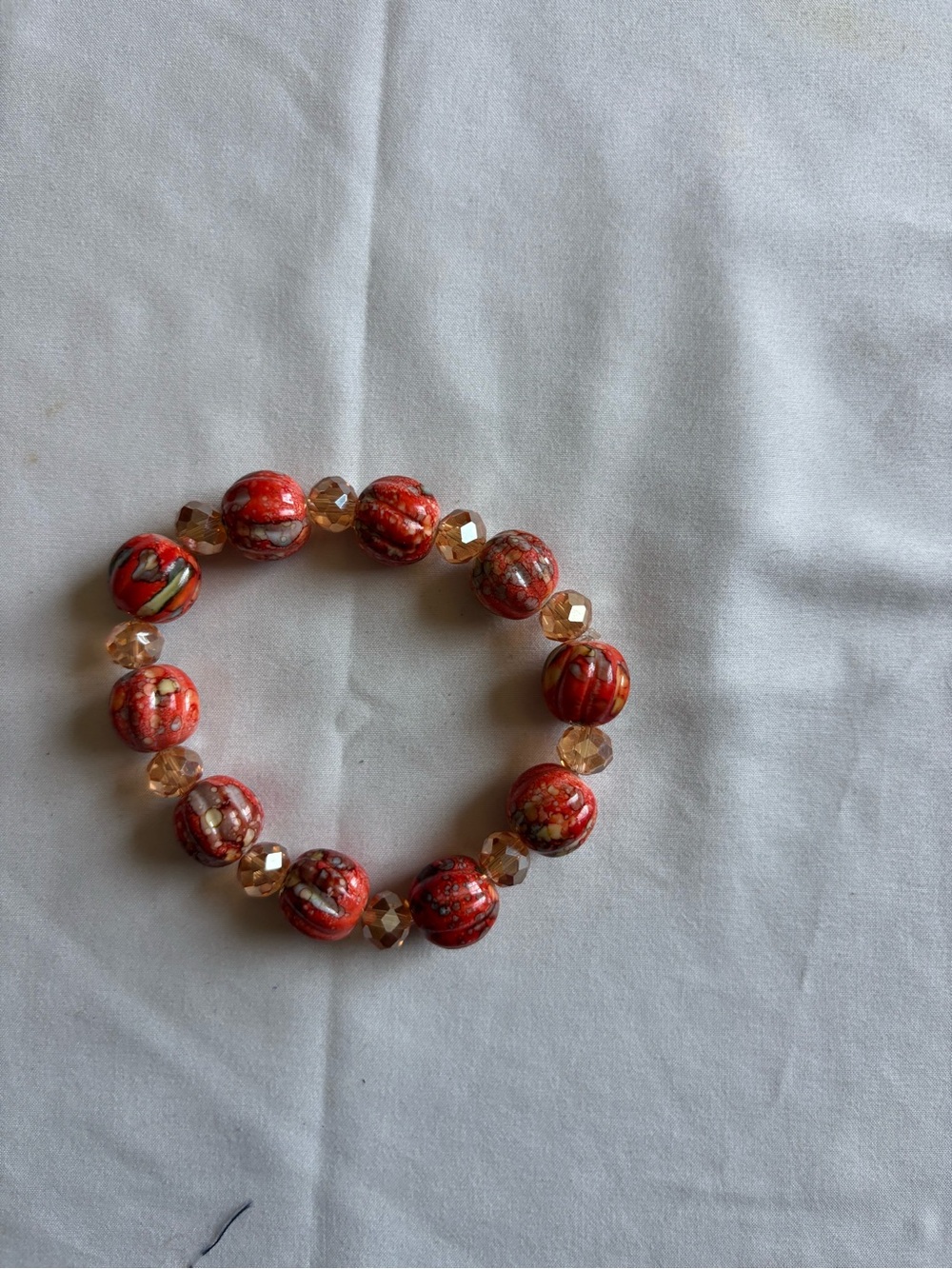 Red Beaded Stretch Bracelet with Faceted Accent Beads